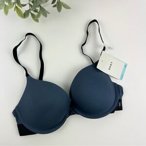 NWT, DKNY Blue Padded T-Shirt Bra with Black Straps